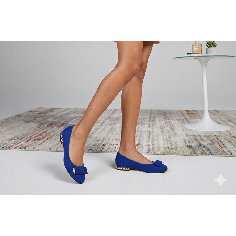 CHRISTIAN SIRIANO Womens Blue Bow Toe Ballet Flats Slip On 7.1/2 W Payless